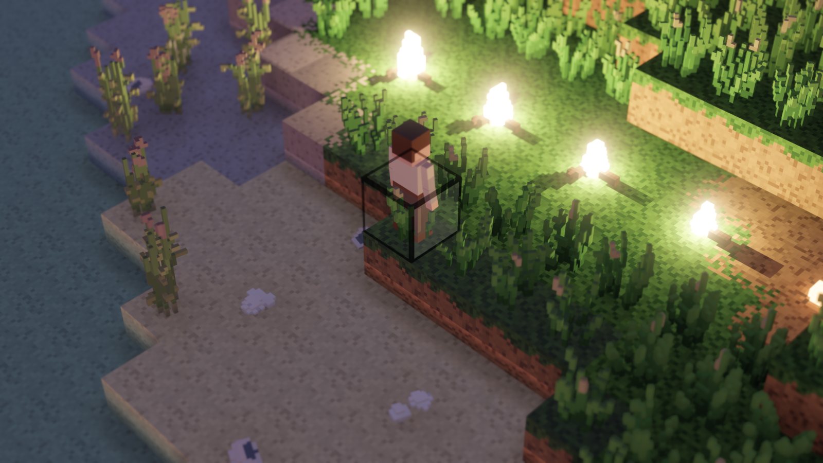 A row of campfires burning down at dusk, from four logs to embers