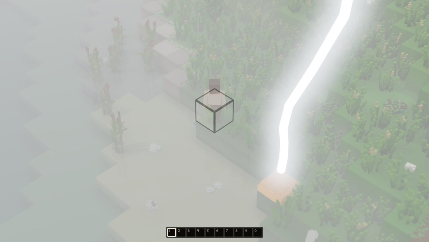 A lightning stroke landing in a grassy clearing beside the person